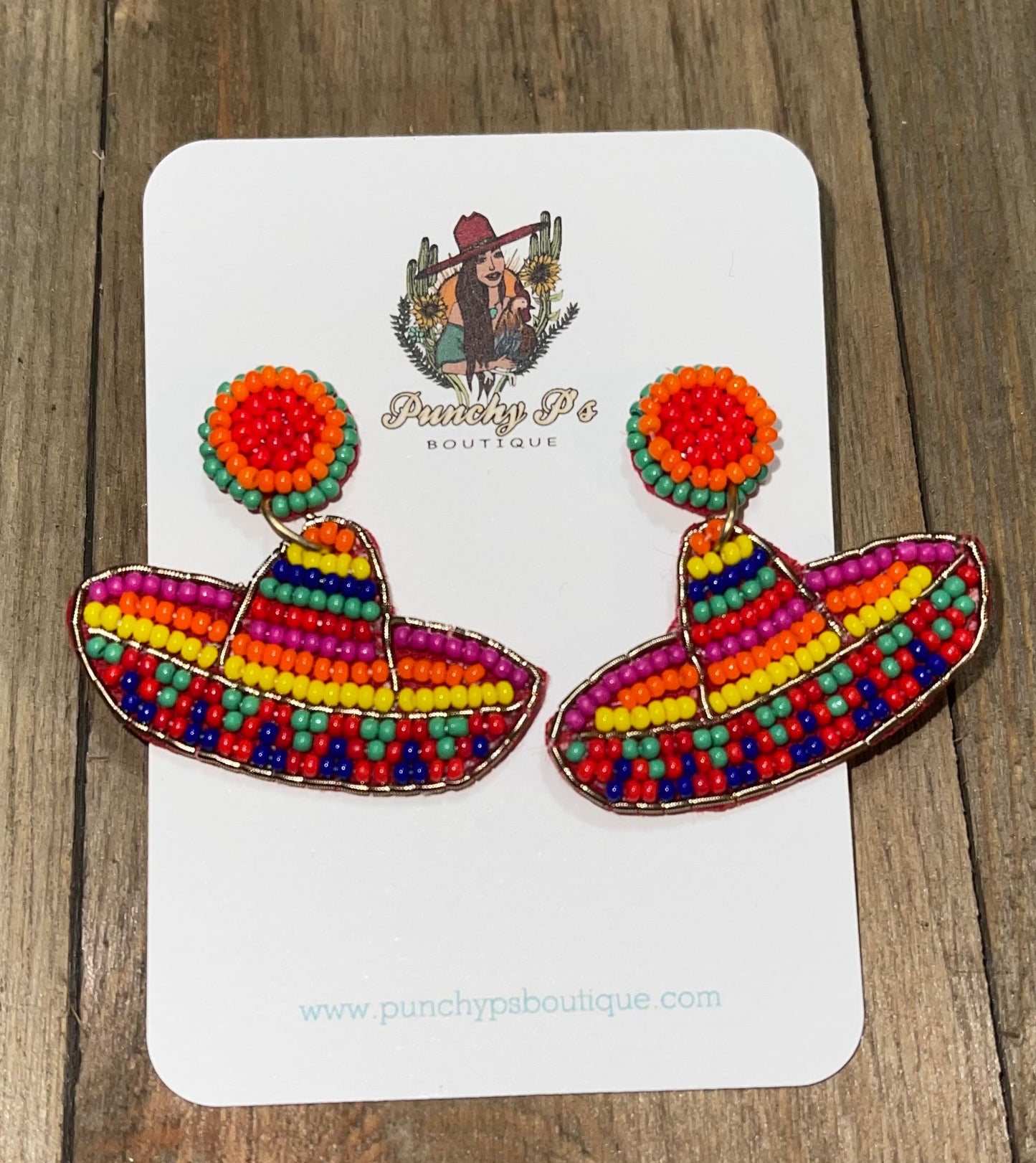 Multi Color Fiesta Themed Hat Earrings